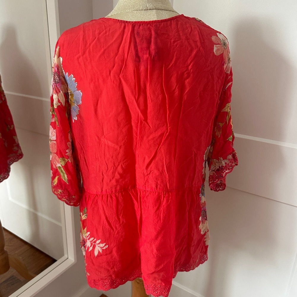 Johnny Was Ramona silk Coral Blouse - Picture 7 of 9